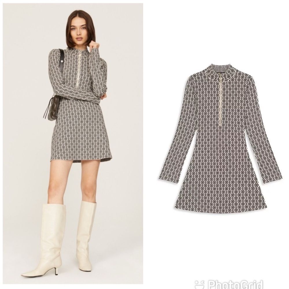 Maje Monochrome Patterned Mini Dress